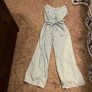 Strapless jean pantsuit romper